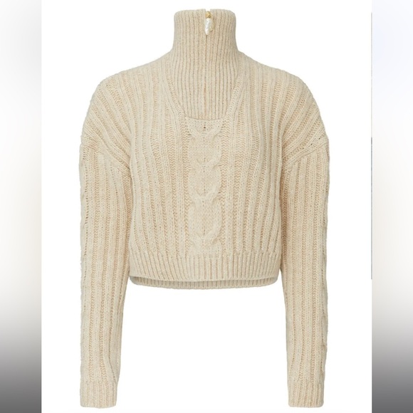 Nanushka Eria Beige Alpaca Wool Blend Cable Knit Pullover Sweater, Size Medium - Picture 3 of 8